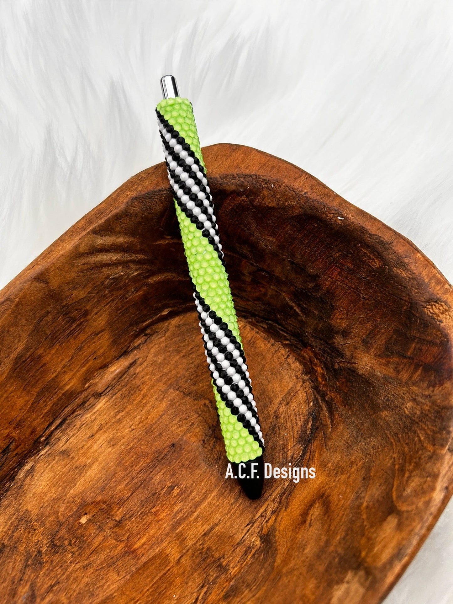Neon Green with White and Black Swirls - Rhinestone
