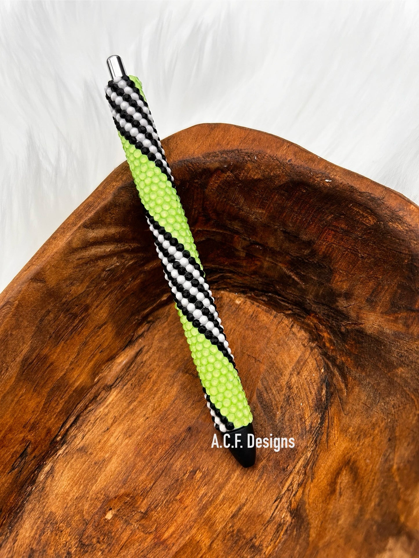 Neon Green with White and Black Swirls - Rhinestone