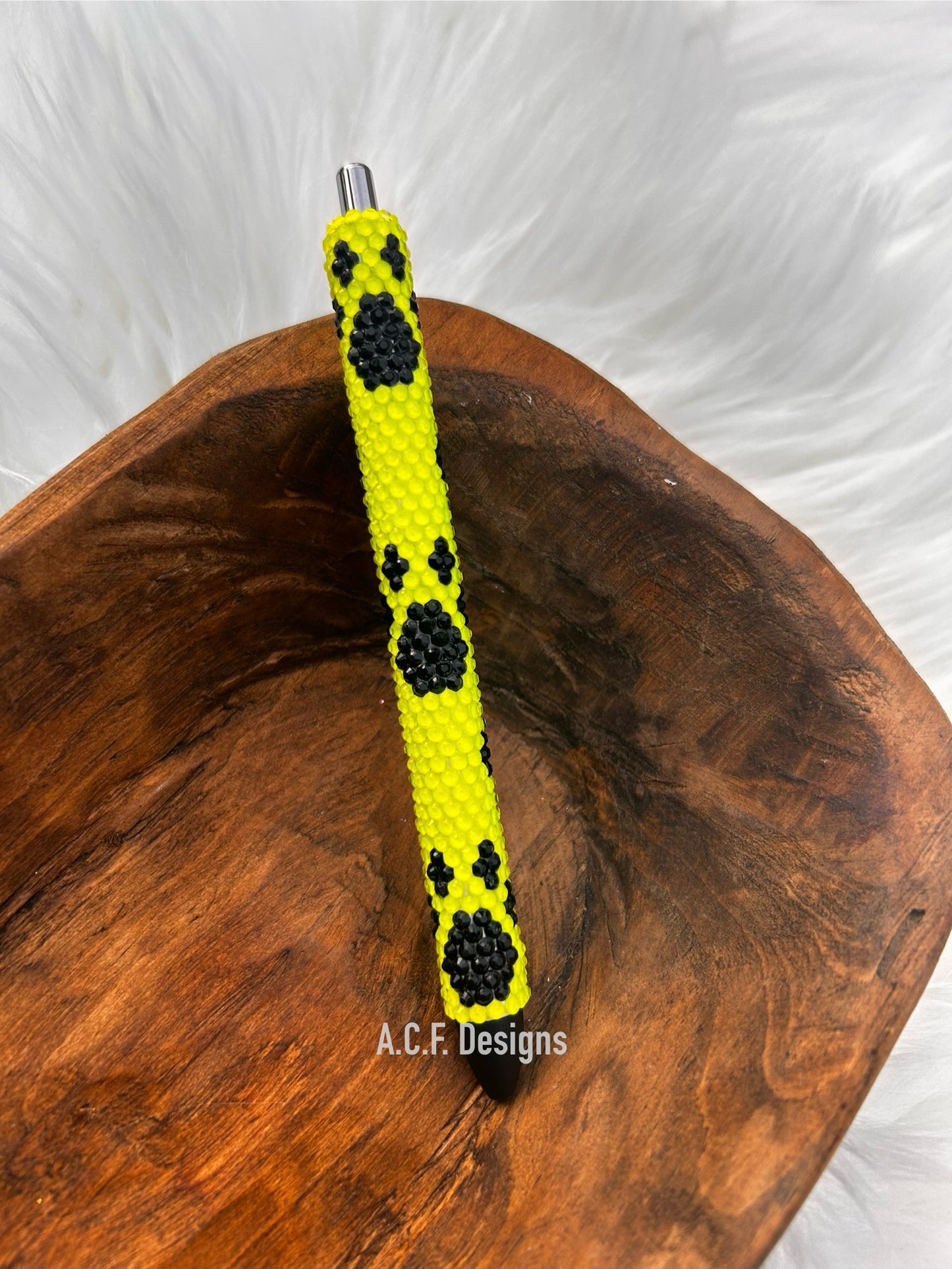 Neon Yellow Paw Prints - Rhinestone