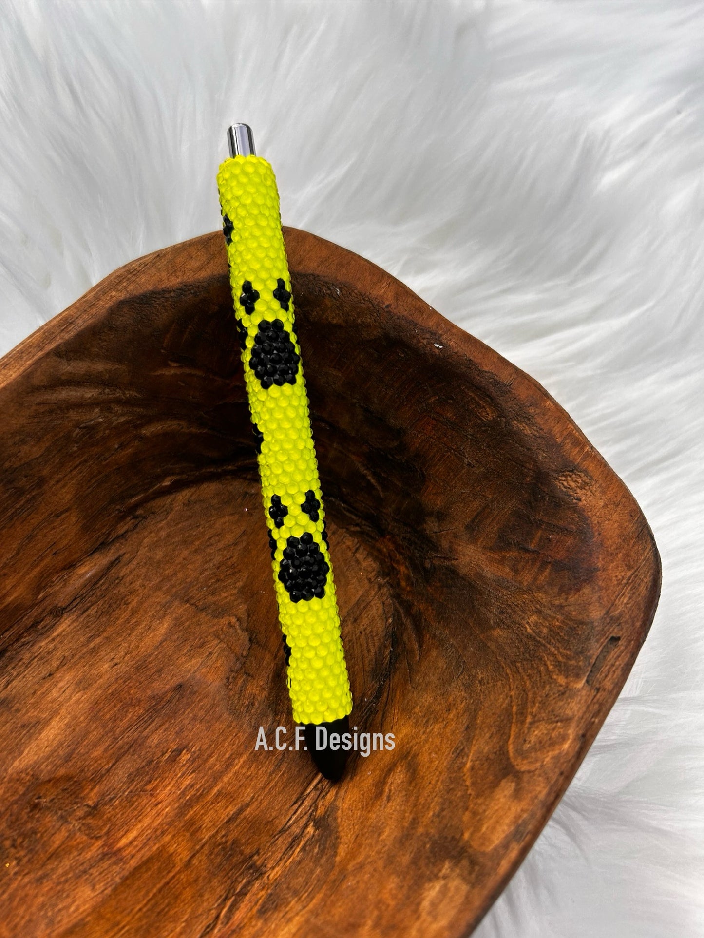 Neon Yellow Paw Prints - Rhinestone