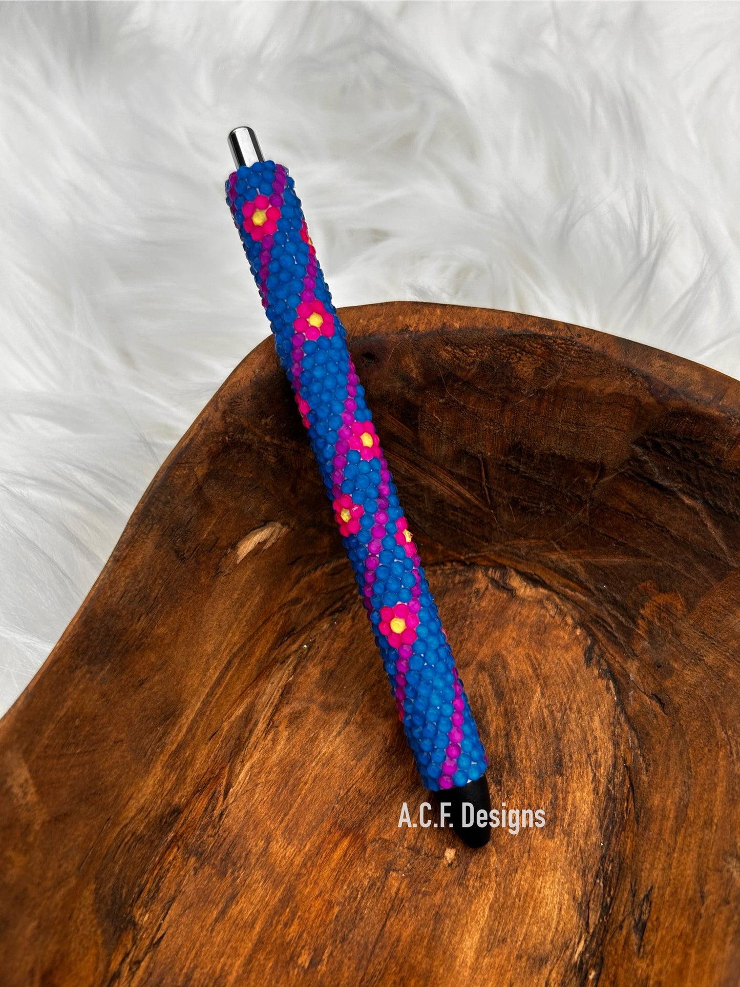 Blue and Pink Flower Swirl - Rhinestone